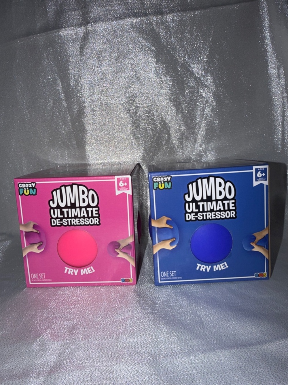 Lot of 2 Jumbo Ultimate De-Stressor Ball Set Pink & Blue